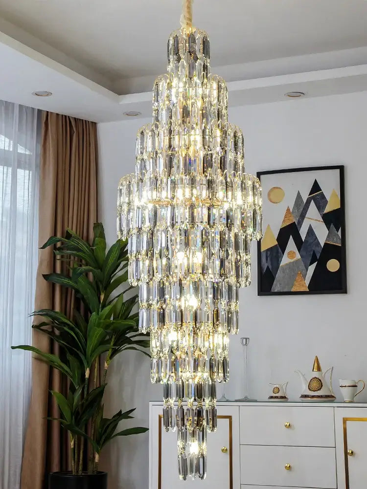 Crystal spiral tiered loft pendant light for staircase and living room