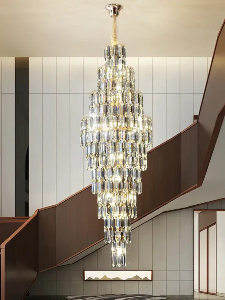 Crystal spiral tiered loft pendant light for staircase and living room