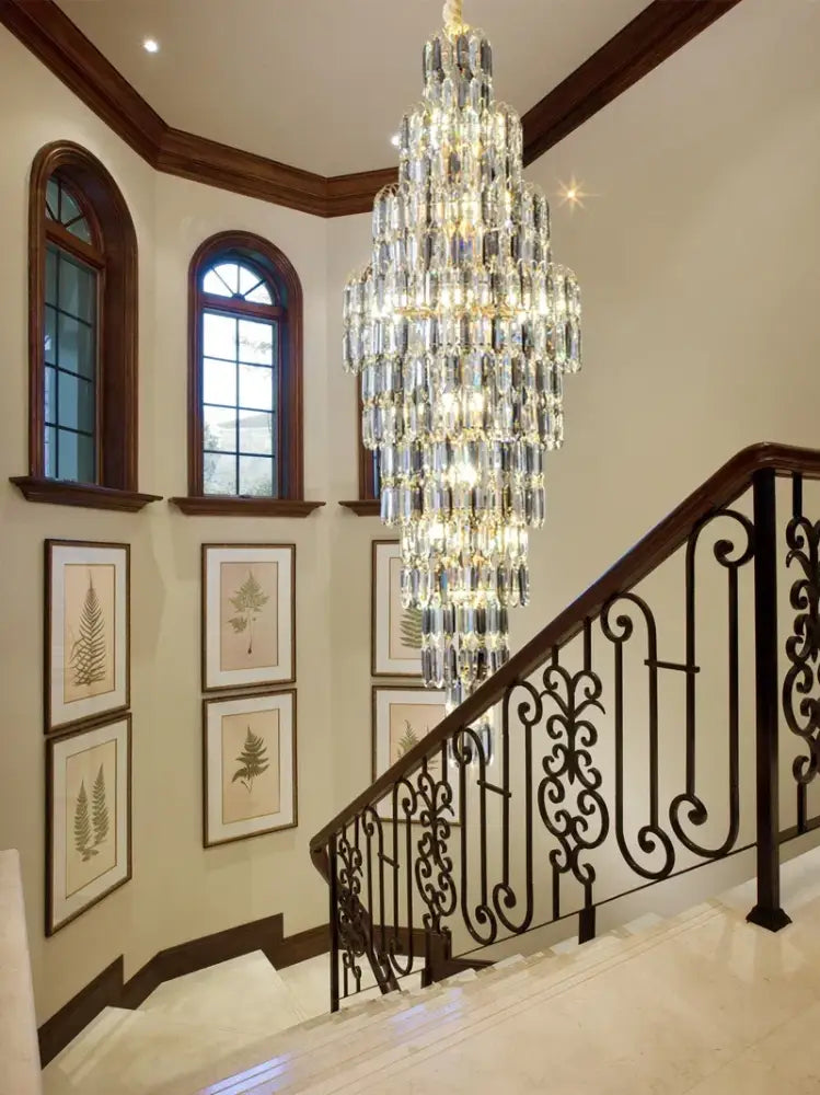 Crystal spiral tiered loft pendant light for staircase and living room