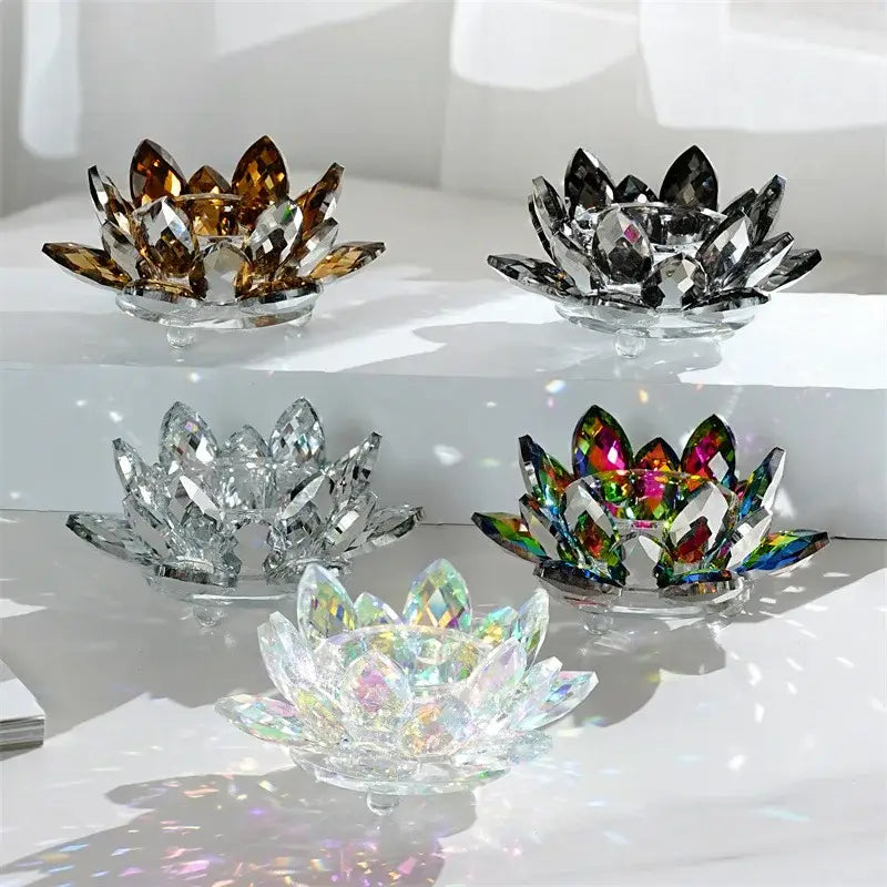Colorful crystal lotus candle holder dining room aromatherapy base