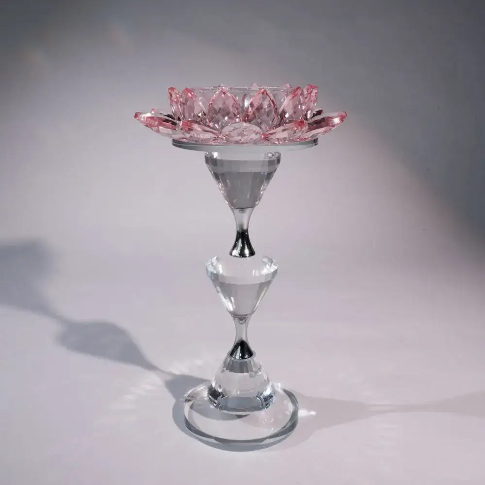Pink and clear crystal lotus candle holder dining room decor