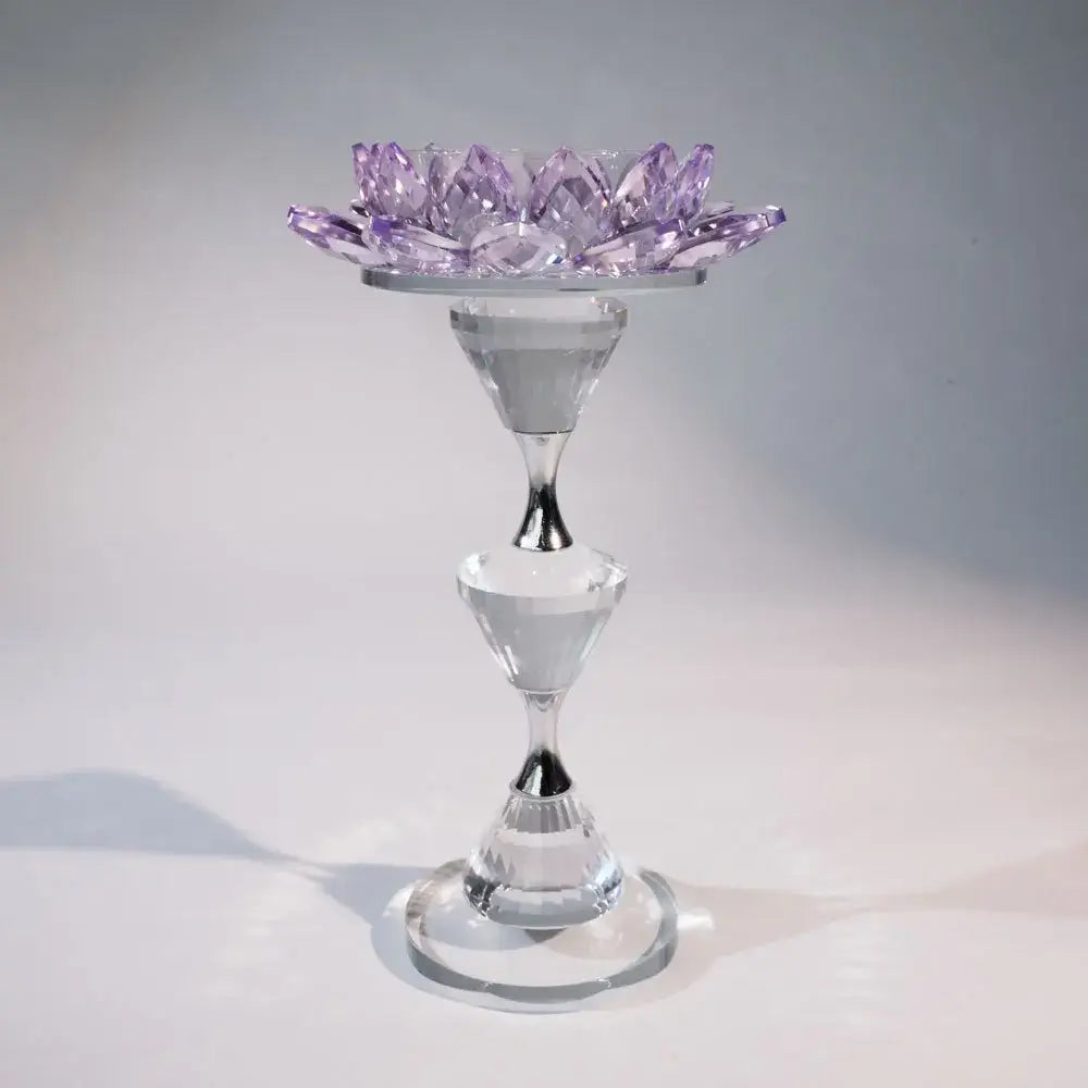 Pink and clear crystal lotus candle holder dining room decor