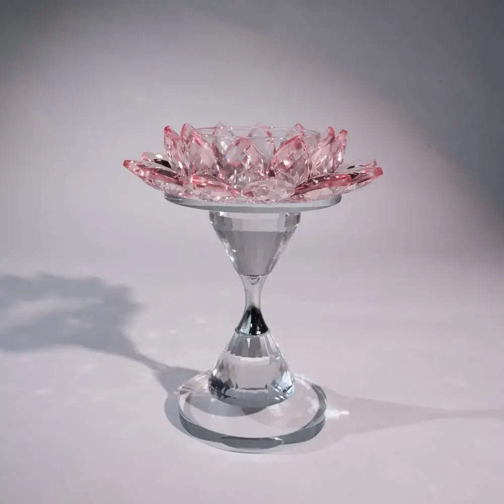 Pink and clear crystal lotus candle holder dining room decor