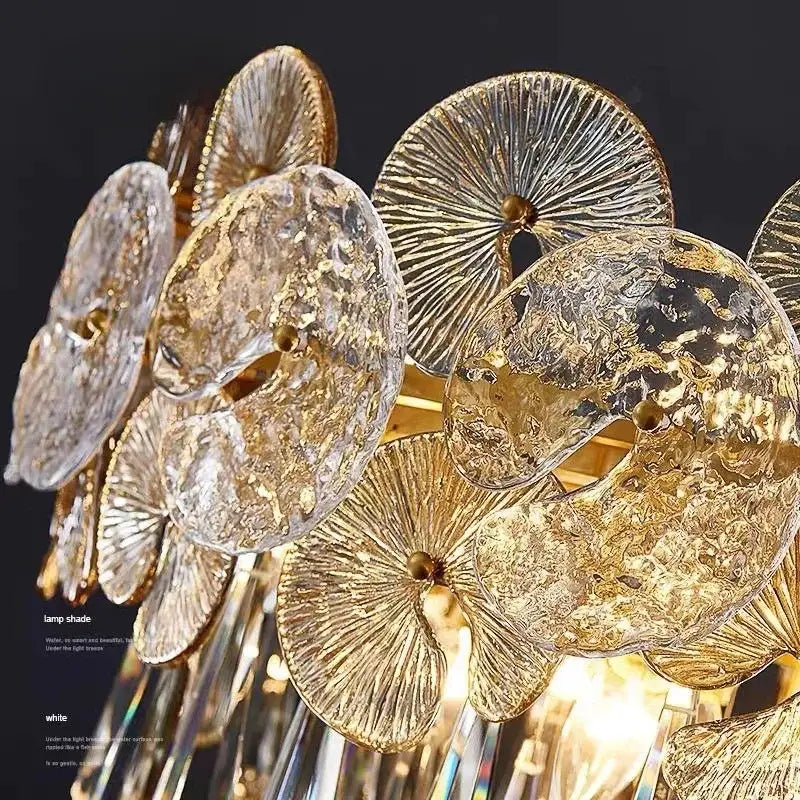 Nordic golden crystal lotus chandelier for dining room luxury glass