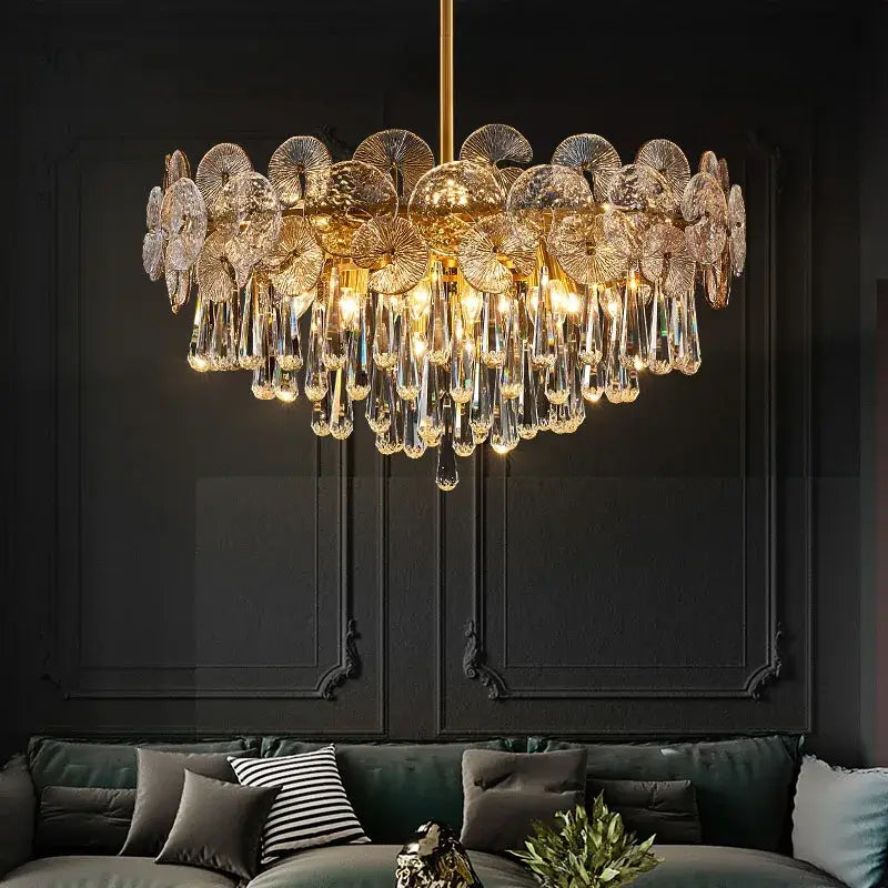 Nordic golden crystal lotus chandelier for dining room luxury glass