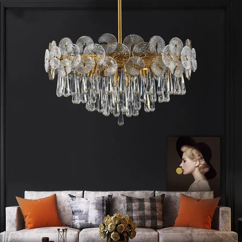 Nordic golden crystal lotus chandelier for dining room luxury glass