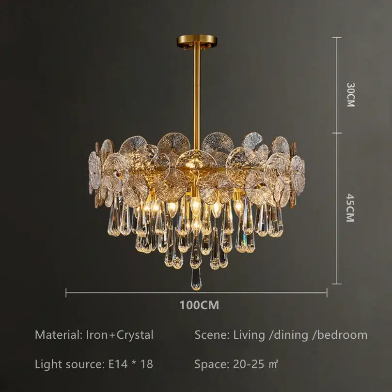 Nordic golden crystal lotus chandelier for dining room luxury glass