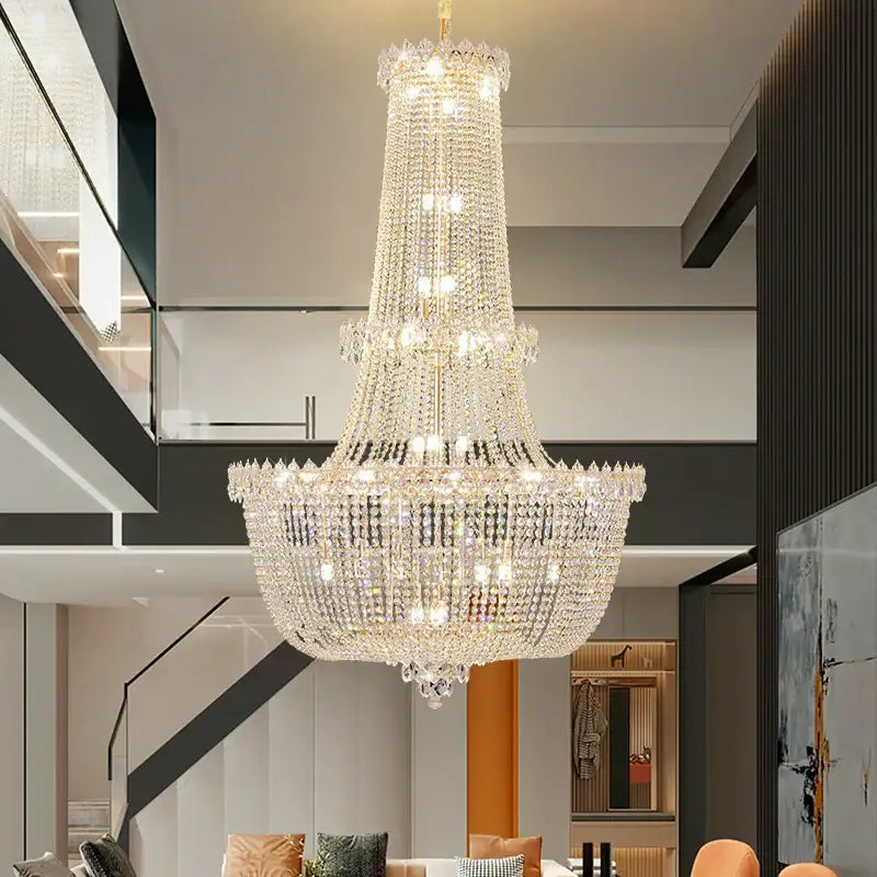 Modern european crystal luxe chandelier living room multi tiered light
