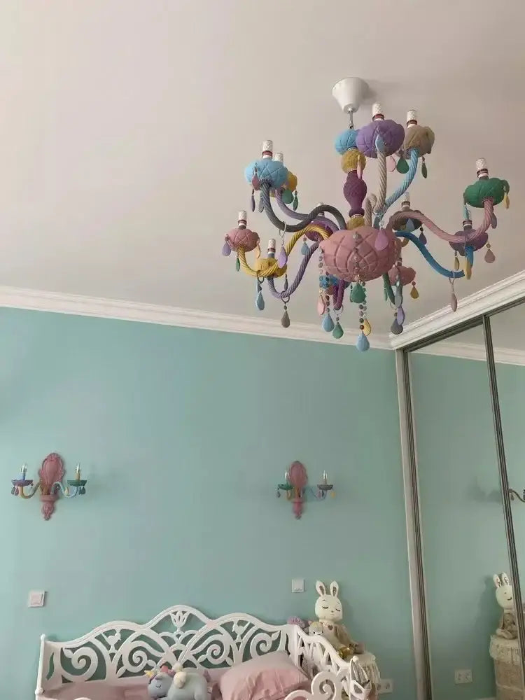 Pastel rainbow crystal luxury candle chandelier dining room pendant