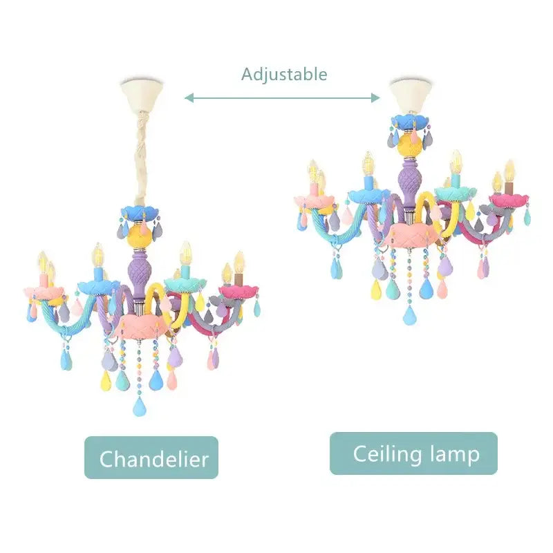 Pastel rainbow crystal luxury candle chandelier dining room pendant