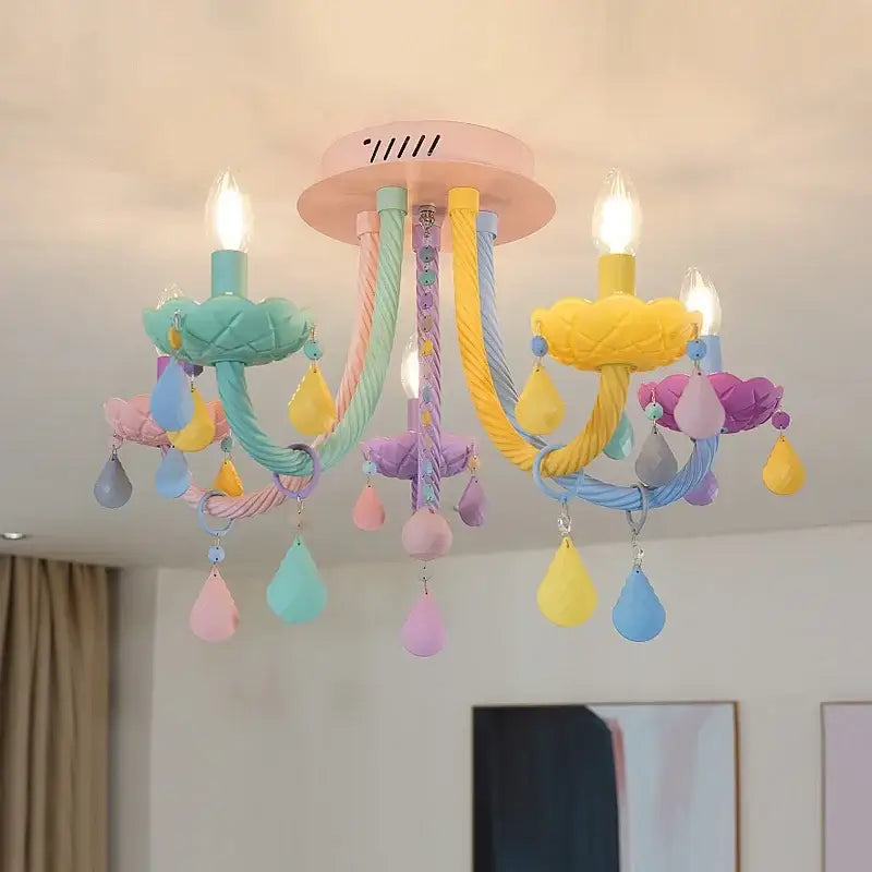 Pastel rainbow crystal luxury candle chandelier dining room pendant