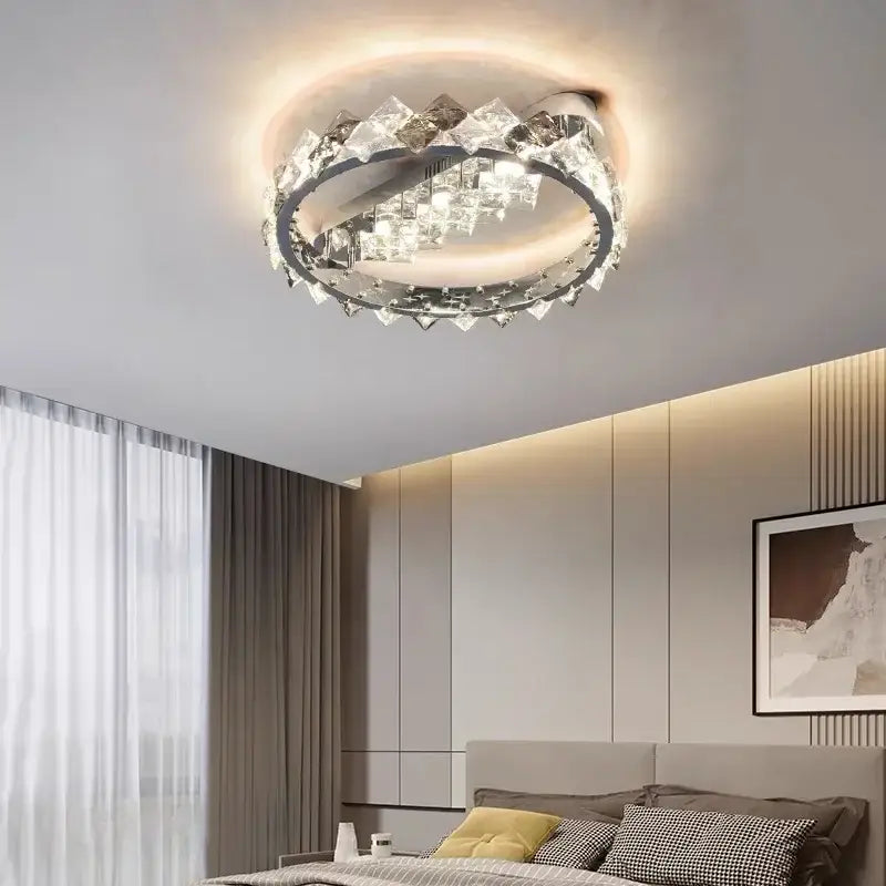 Modern chrome crystal luxury ceiling light living room led glow