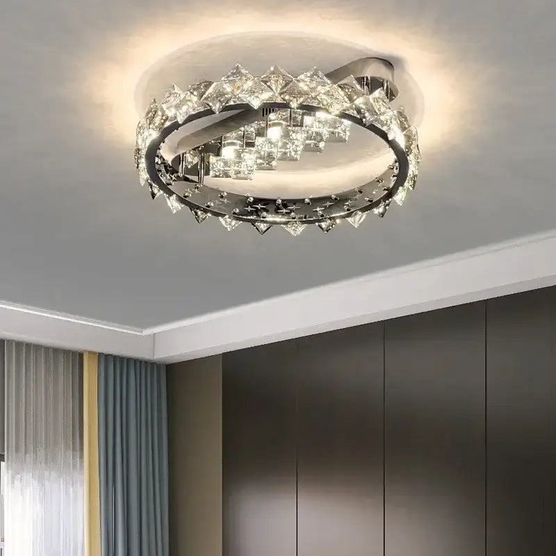 Modern chrome crystal luxury ceiling light living room led glow