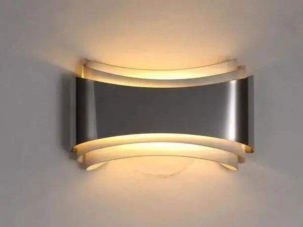Curved modern wall sconce brushed stainless steel living room light