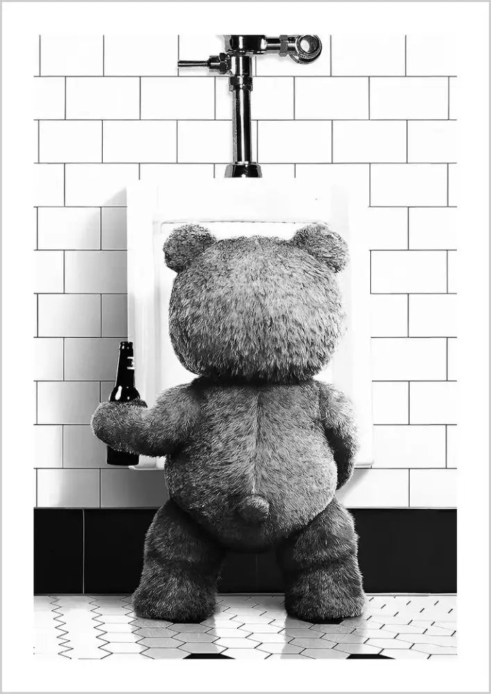Cute bear bathroom canvas print black and white framed art