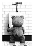Cute bear bathroom canvas print black and white framed art