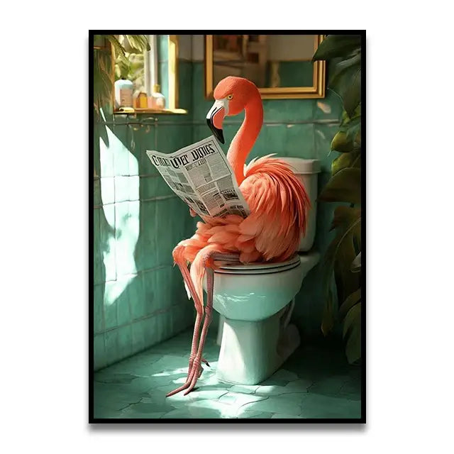 Black cat on pink toilet bathroom canvas wall art