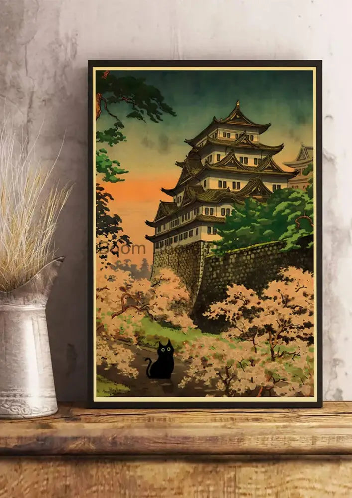 Vintage van gogh style black cute digital cats kraft paper bedroom art