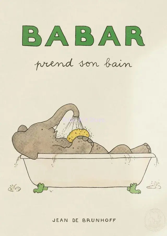 Cute elephant taking bath cartoon wall art kids room poster