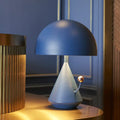 Matte blue mushroom table lamp with gold accent bedroom night light