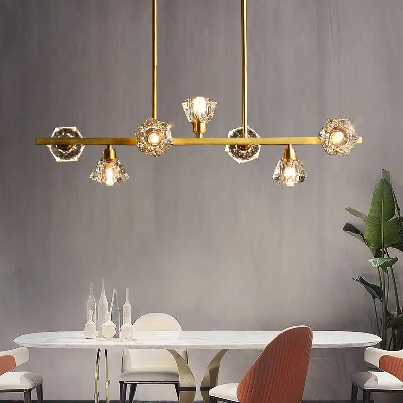 Modern gold diamond crystal linear restaurant island lamp dining room