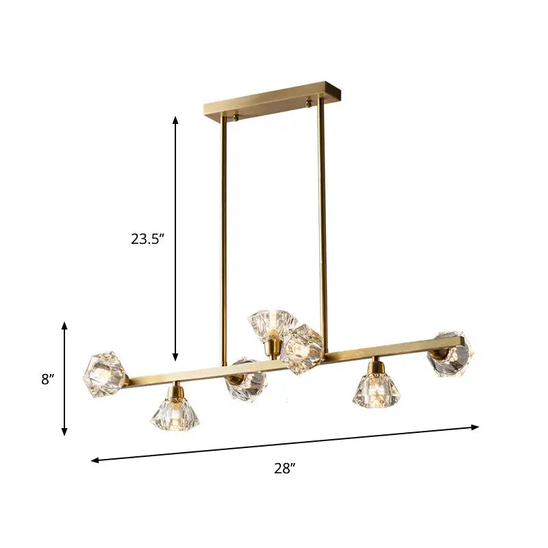 Modern gold diamond crystal linear restaurant island lamp dining room