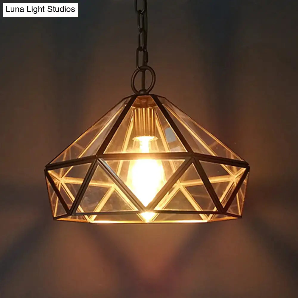 Modern brass diamond pendant light with clear glass for bedroom