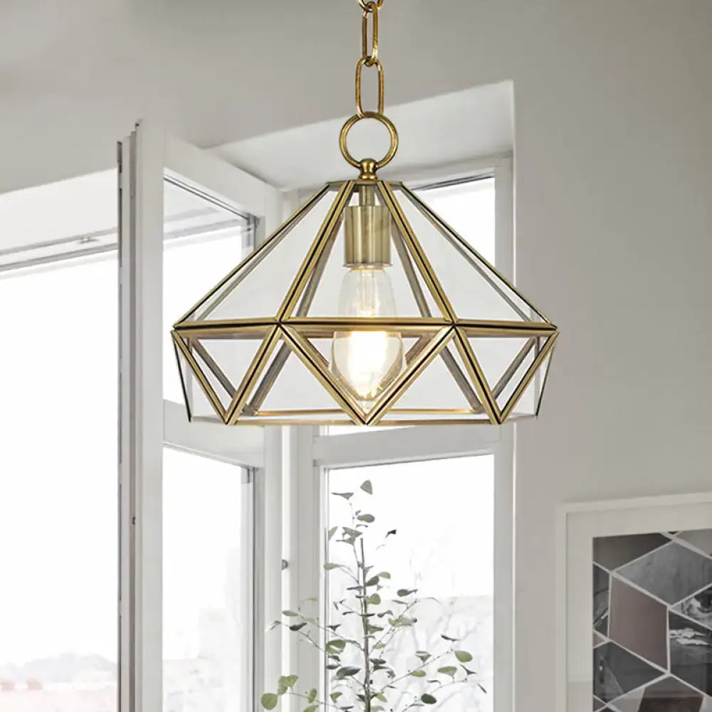 Modern brass diamond pendant light with clear glass for bedroom