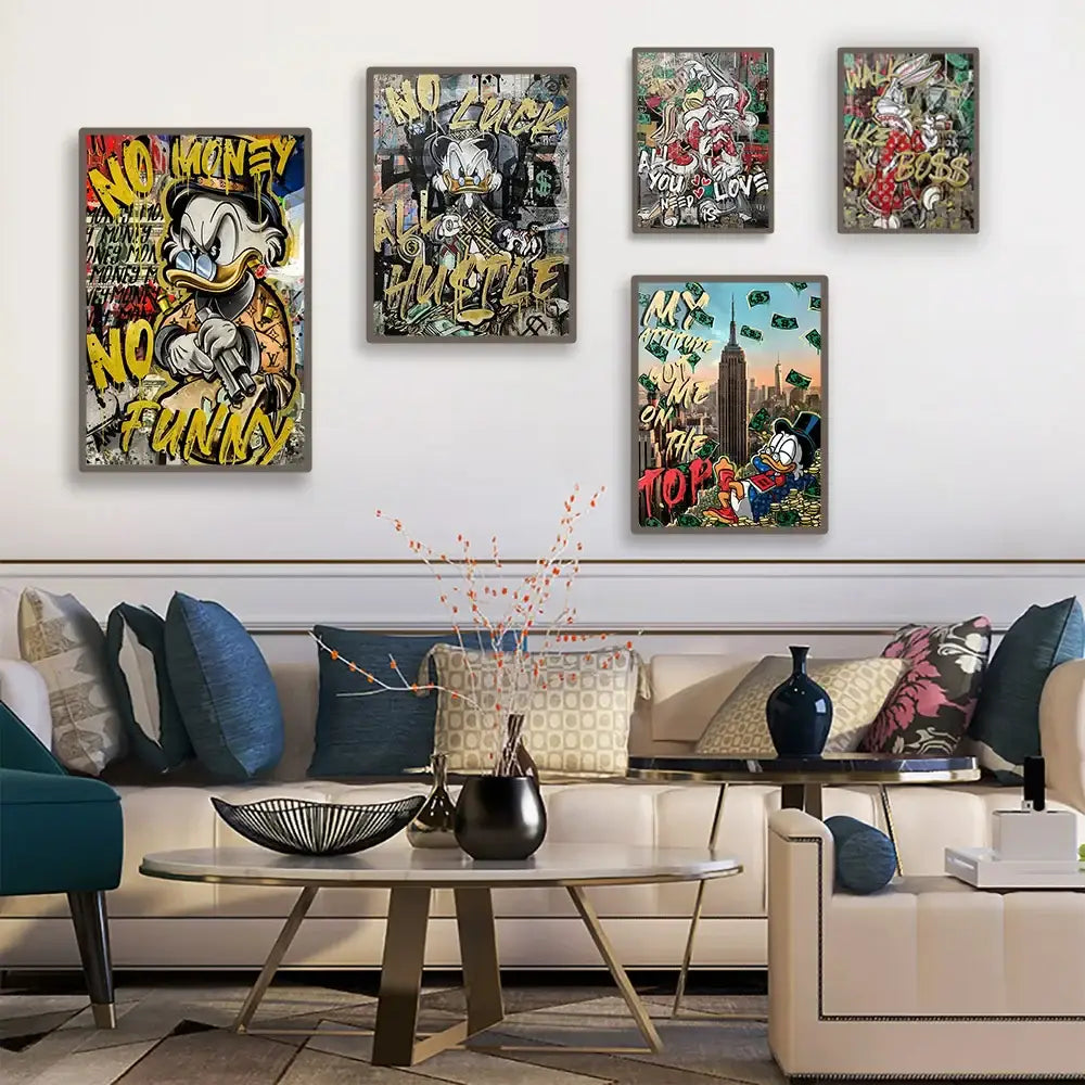 Graffiti disney marvel donald duck framed canvas art living room decor
