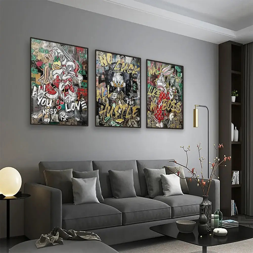Graffiti disney marvel donald duck framed canvas art living room decor