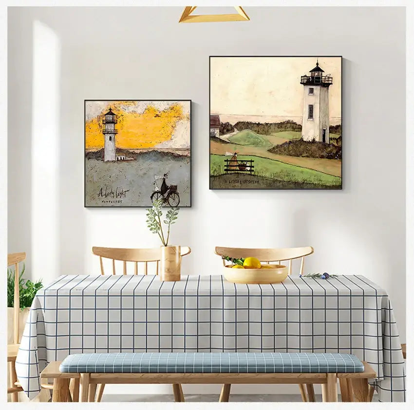 Whimsical cyclists canvas wall art – living room nordic painting