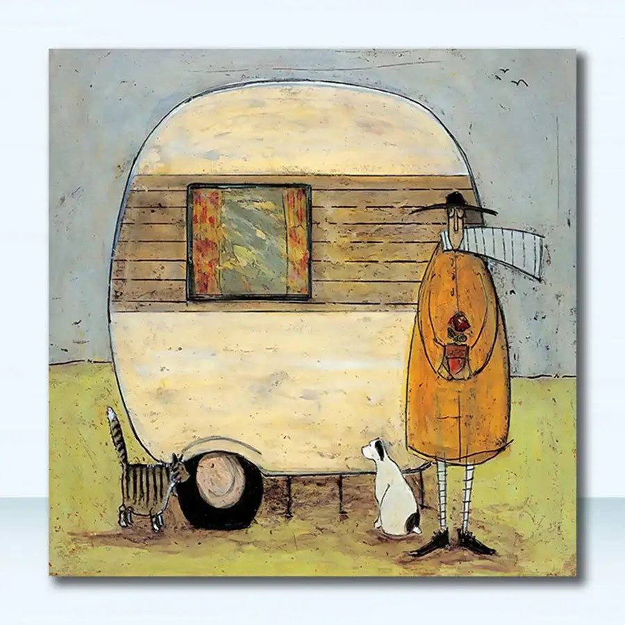Whimsical cyclists canvas wall art – living room nordic painting