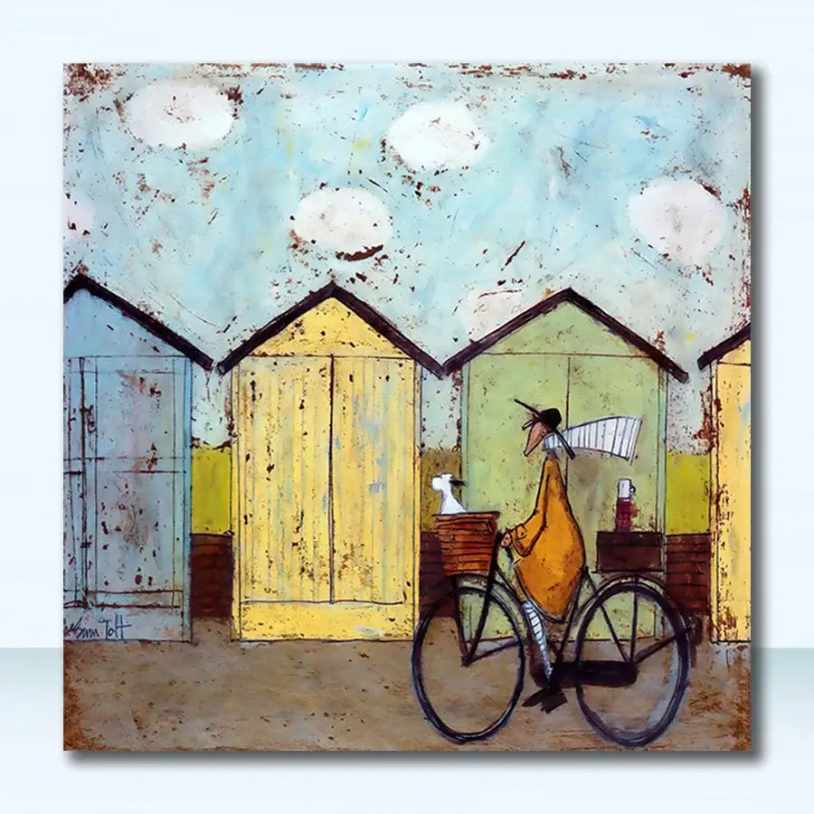 Whimsical cyclists canvas wall art – living room nordic painting