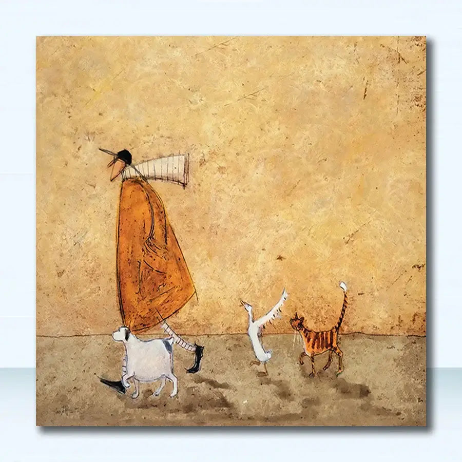 Whimsical cyclists canvas wall art – living room nordic painting