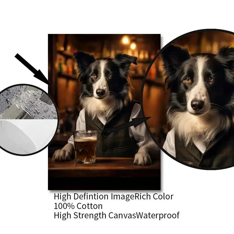 Pug in vest dog pub canvas wall art for home bar or living room