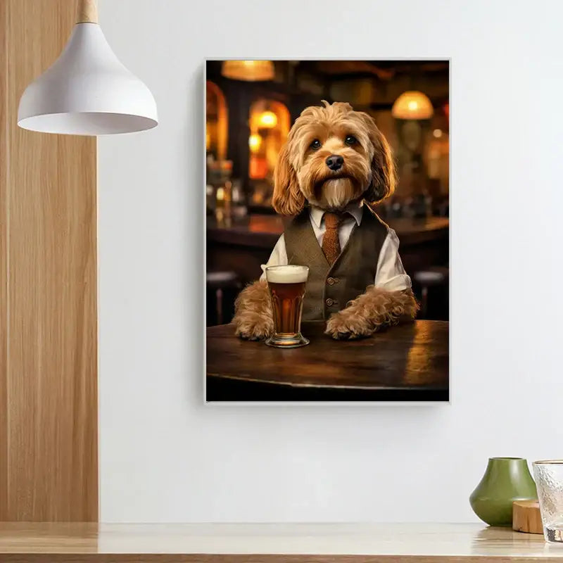 Pug in vest dog pub canvas wall art for home bar or living room