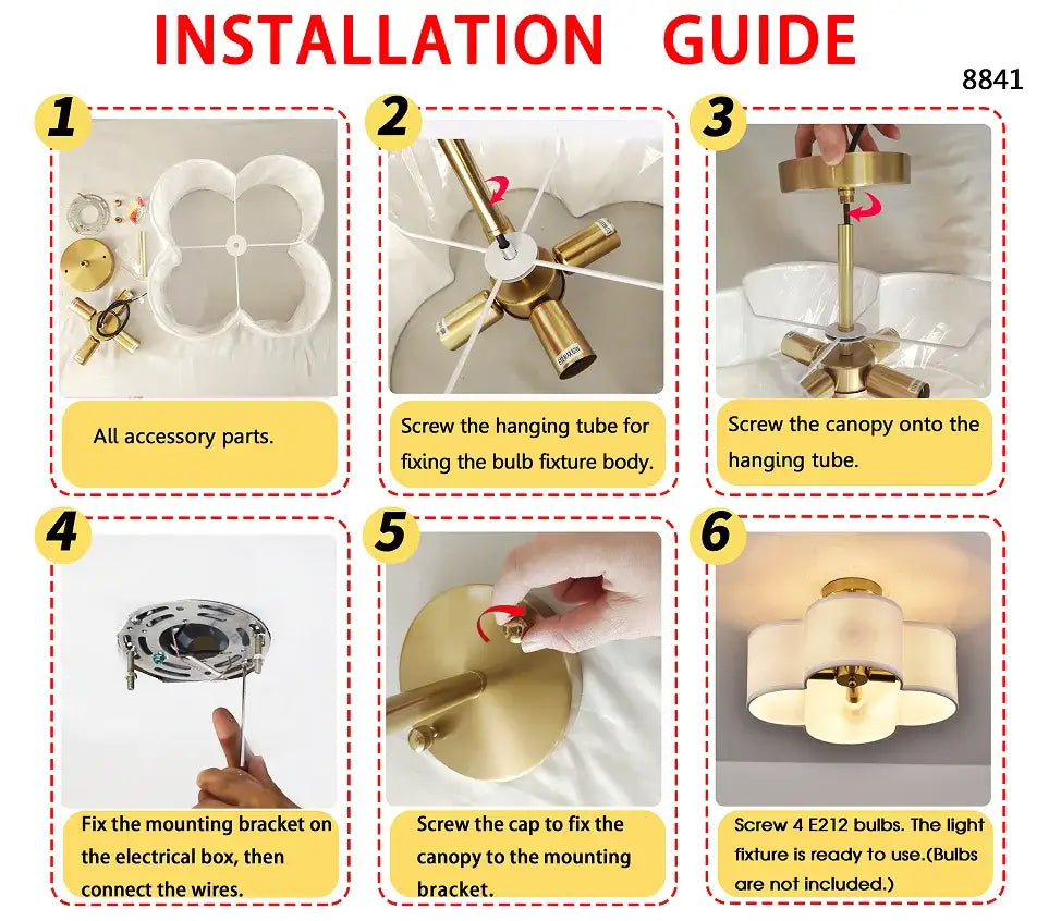 Elegant gold 4-light ceiling light fixture for bedroom