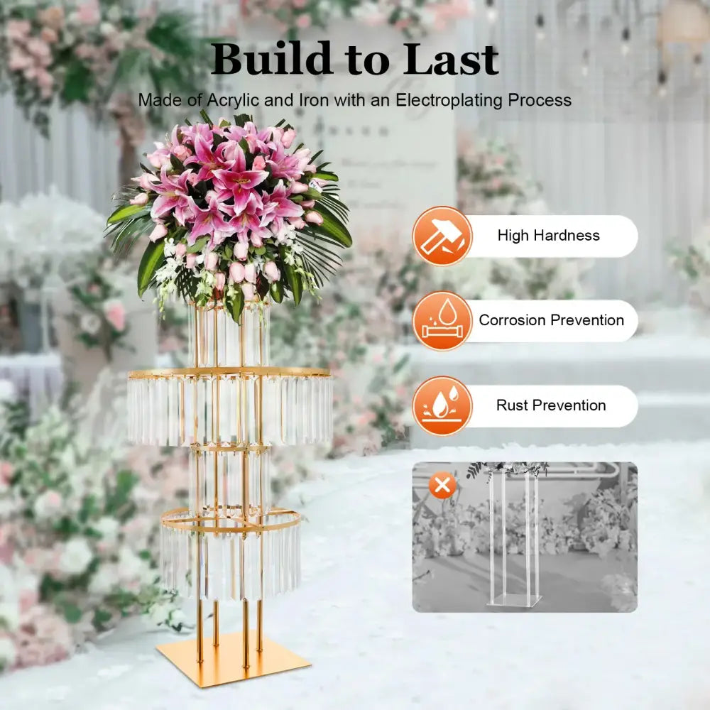 Elegant crystal and gold wedding flower stand dining room centerpiece