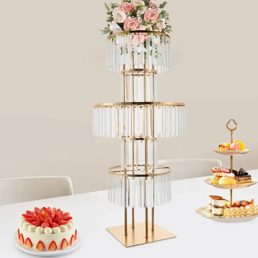 Elegant crystal and gold wedding flower stand dining room centerpiece