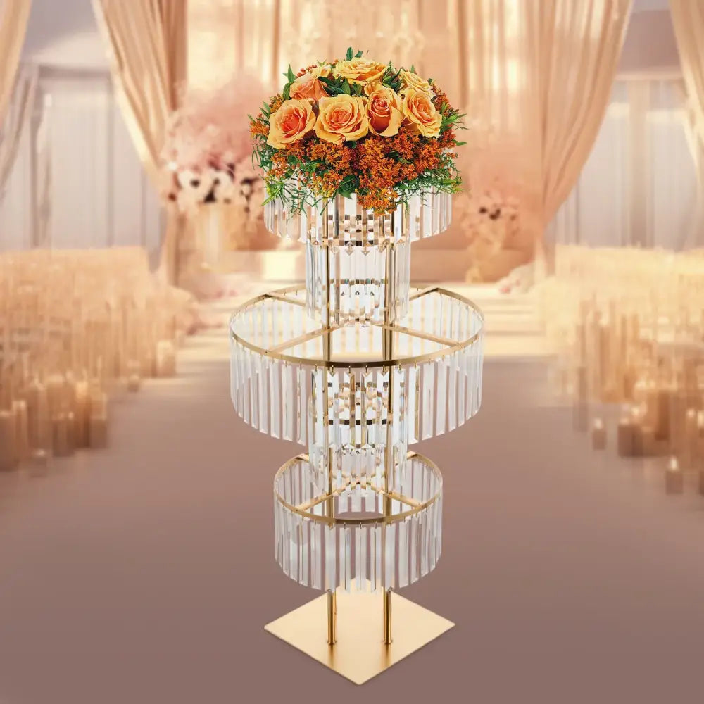 Elegant crystal and gold wedding flower stand dining room centerpiece