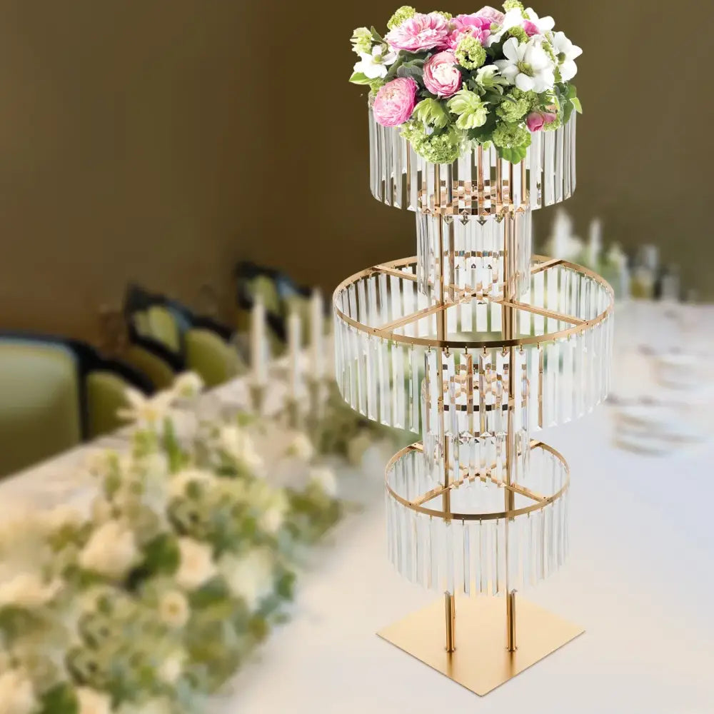 Elegant crystal and gold wedding flower stand dining room centerpiece