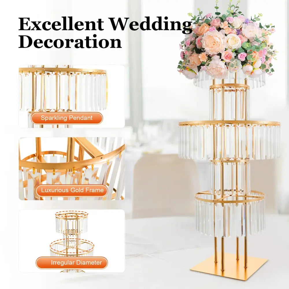 Elegant crystal and gold wedding flower stand dining room centerpiece