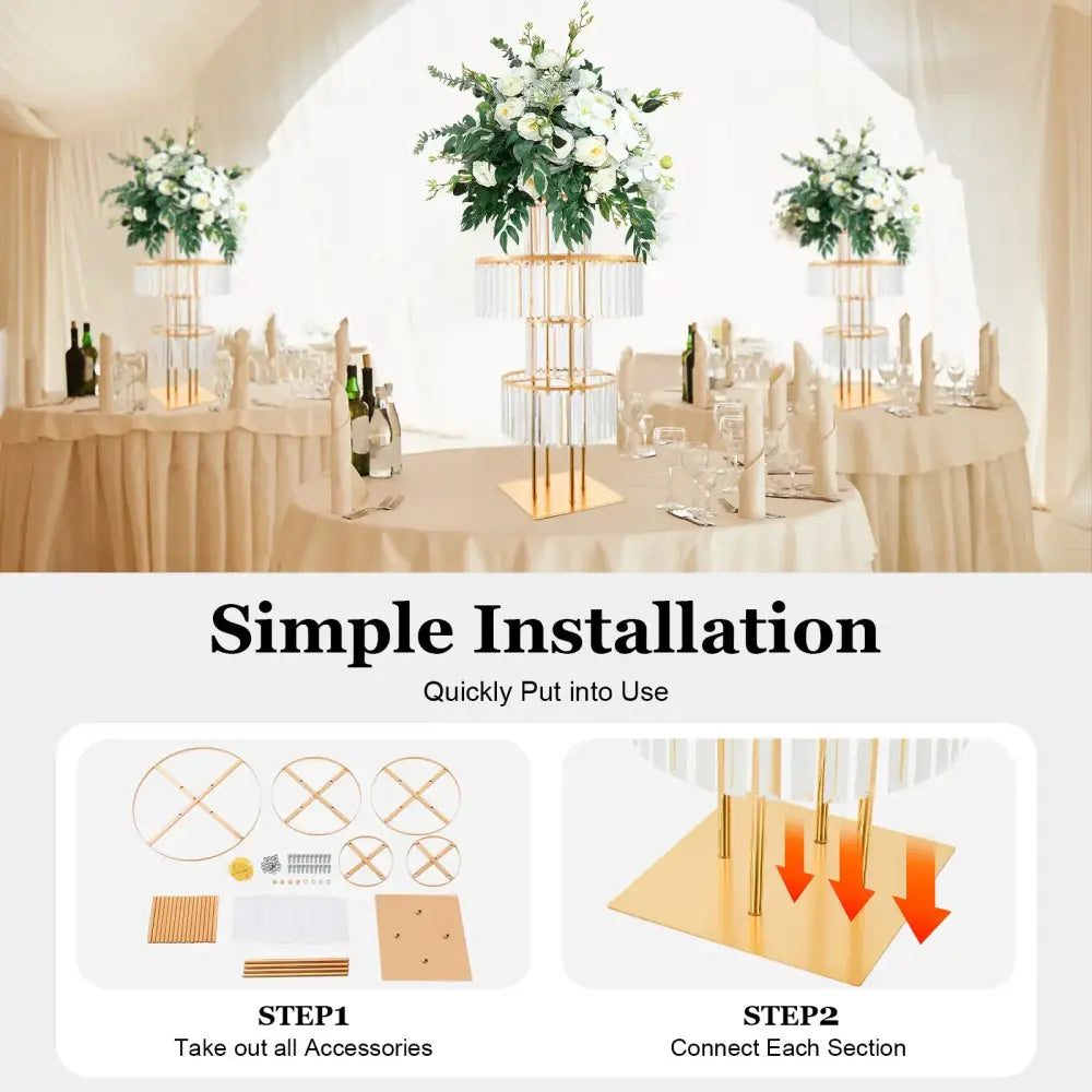 Elegant crystal and gold wedding flower stand dining room centerpiece