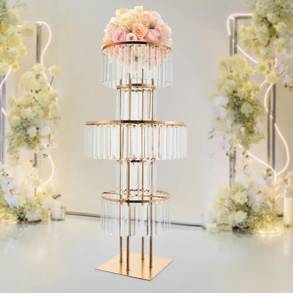Elegant crystal and gold wedding flower stand dining room centerpiece