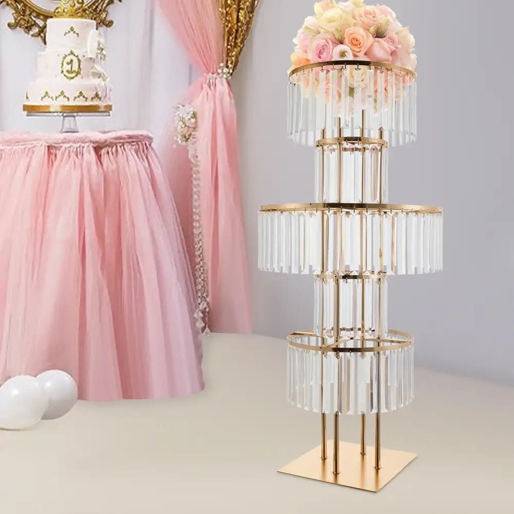 Elegant crystal and gold wedding flower stand dining room centerpiece