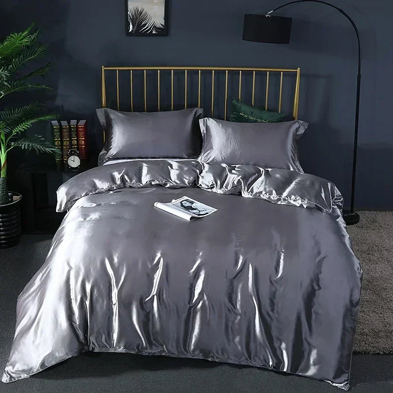 Elegant bronze satin duvet cover and bed sheet set bedroom luxury