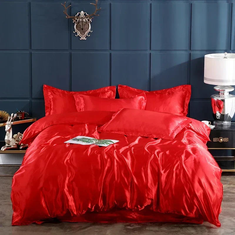 Elegant bronze satin duvet cover and bed sheet set bedroom luxury