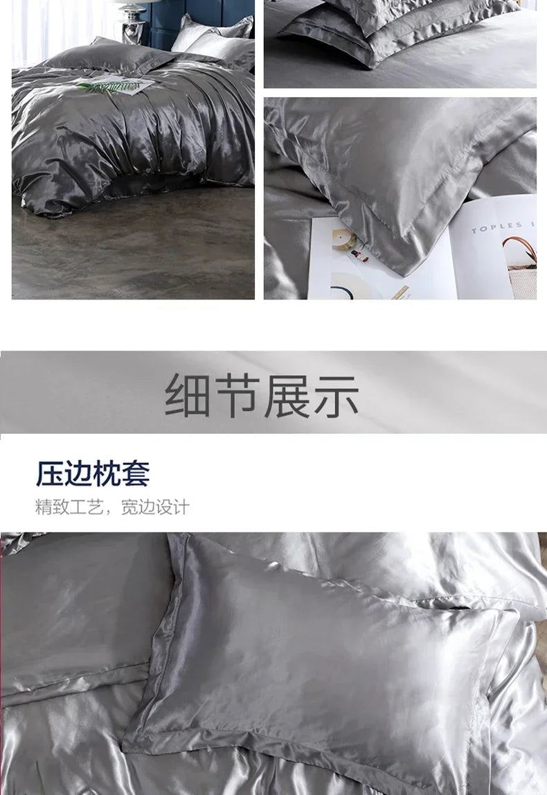 Elegant bronze satin duvet cover and bed sheet set bedroom luxury