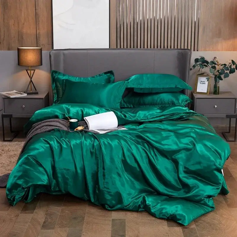 Elegant bronze satin duvet cover and bed sheet set bedroom luxury