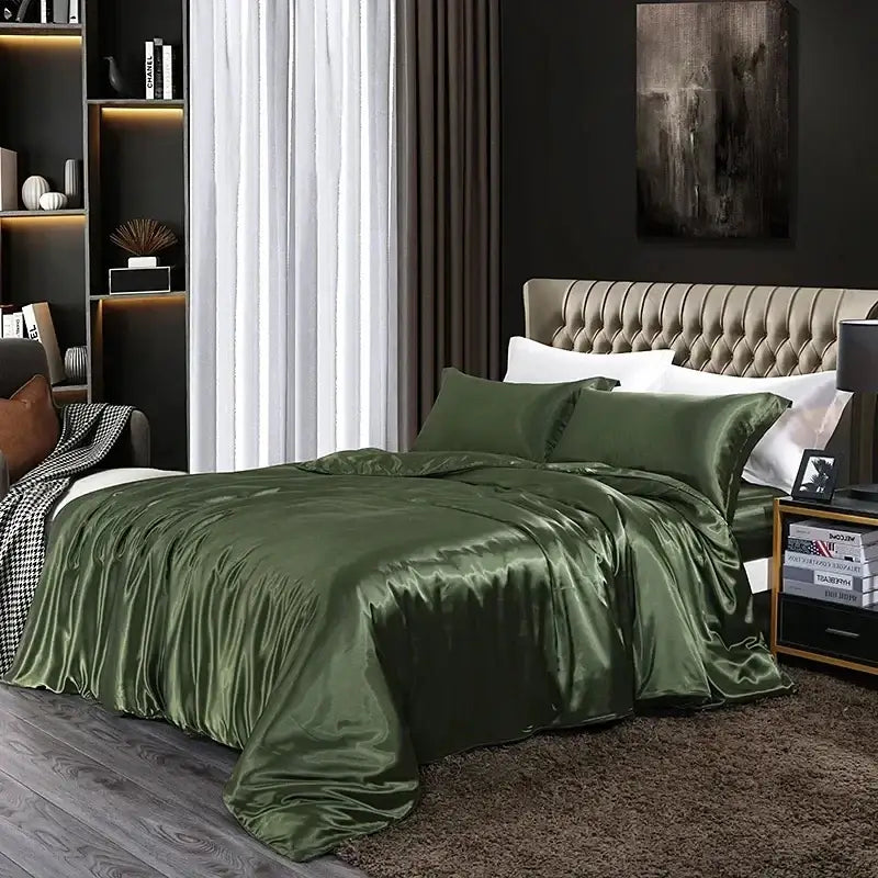 Elegant bronze satin duvet cover and bed sheet set bedroom luxury